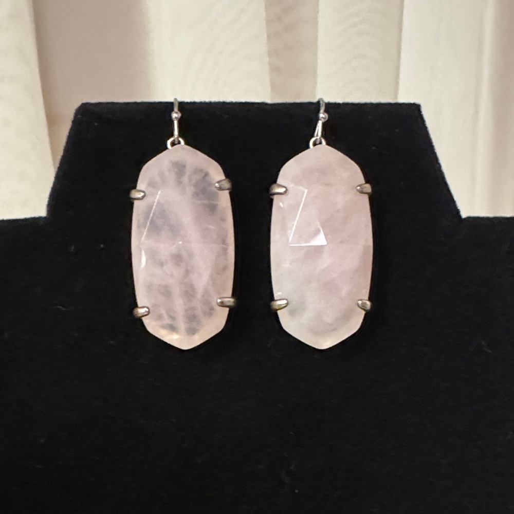 Kendra Scott Faceted Esme Gem Pink Rose Quartz and Silver Drop Earrings